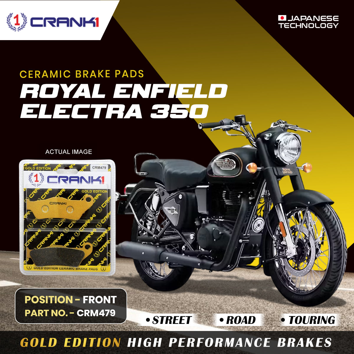 Crank1 Ceramic Brake Pads For Royal Enfield Electra 350 - Front - CRM479