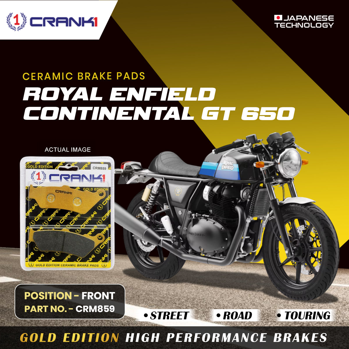 Crank1 Ceramic Brake Pads For Royal Enfield Continental GT 650 - Front - CRM859