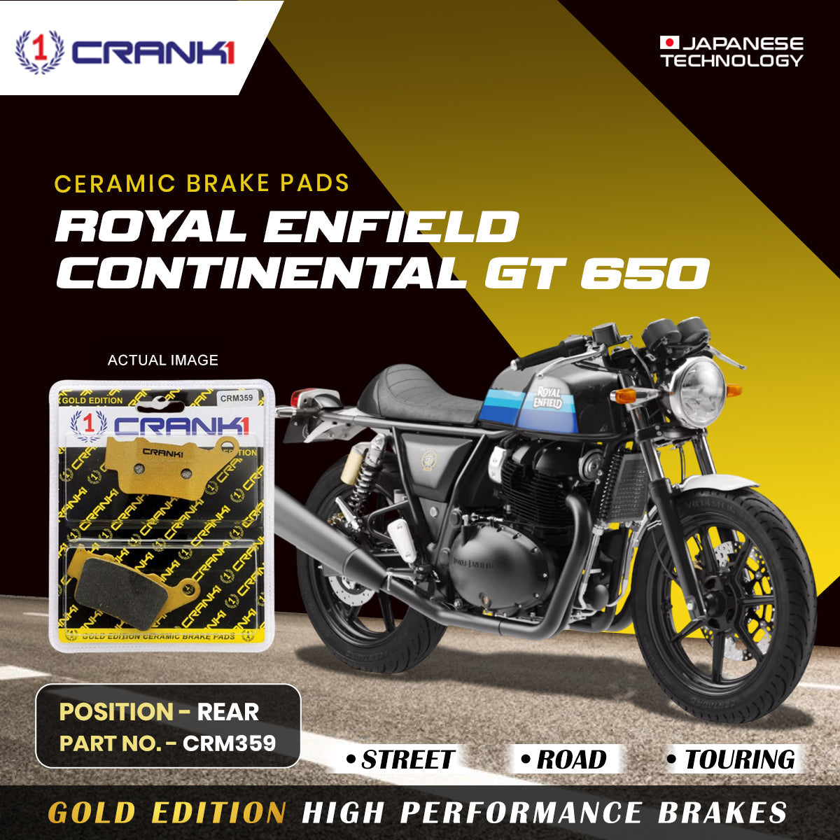 Crank1 Ceramic Brake Pads For Royal Enfield Continental GT 650 - Rear - CRM359