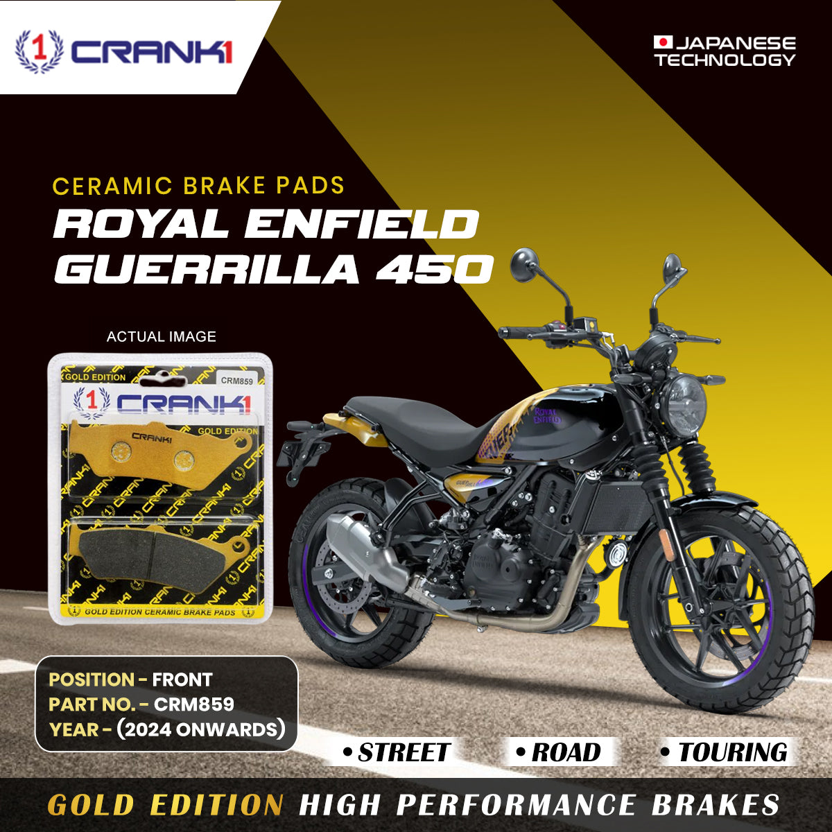 Crank1 Ceramic Brake Pads For Royal Enfield Guerrilla 450 (2024 Onwards) - Front - CRM859