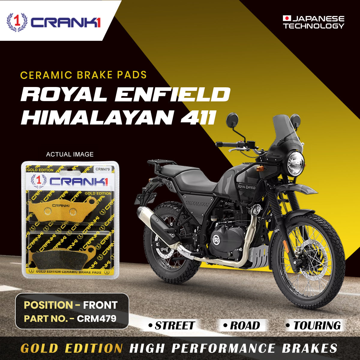 Crank1 Ceramic Brake Pads For Royal Enfield Himalayan 411- Front - CRM479