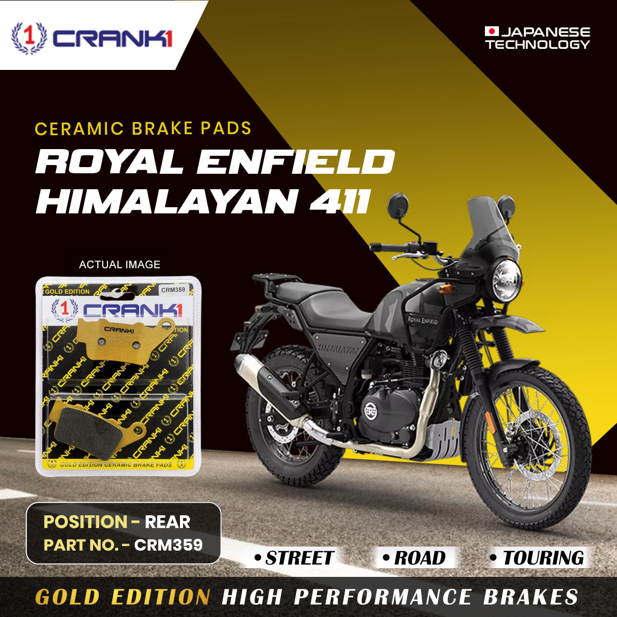 Crank1 Ceramic Brake Pads For Royal Enfield Himalayan 411 - Rear - CRM359