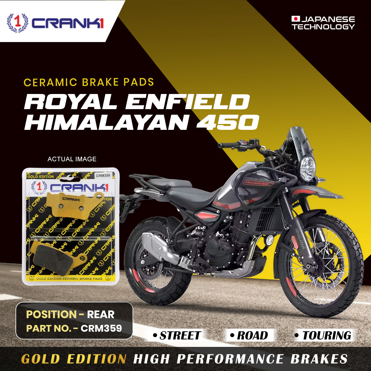 Crank1 Ceramic Brake Pads For Royal Enfield Himalayan 450 - Rear - CRM359
