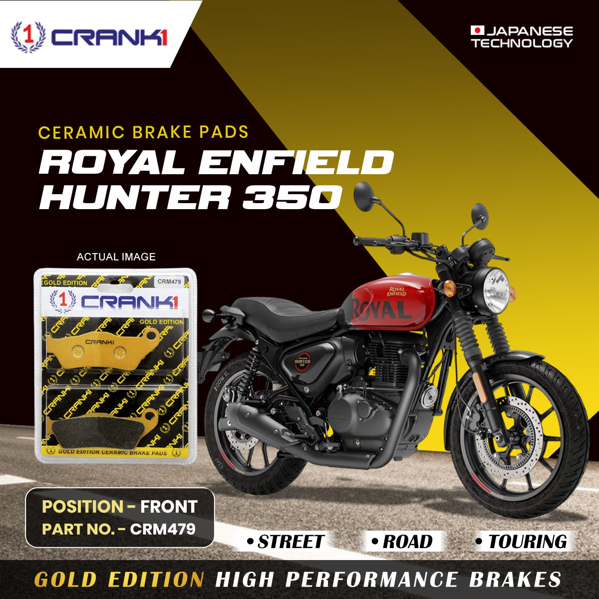 Crank1 Ceramic Brake Pads For Royal Enfield Hunter 350 - Front - CRM479