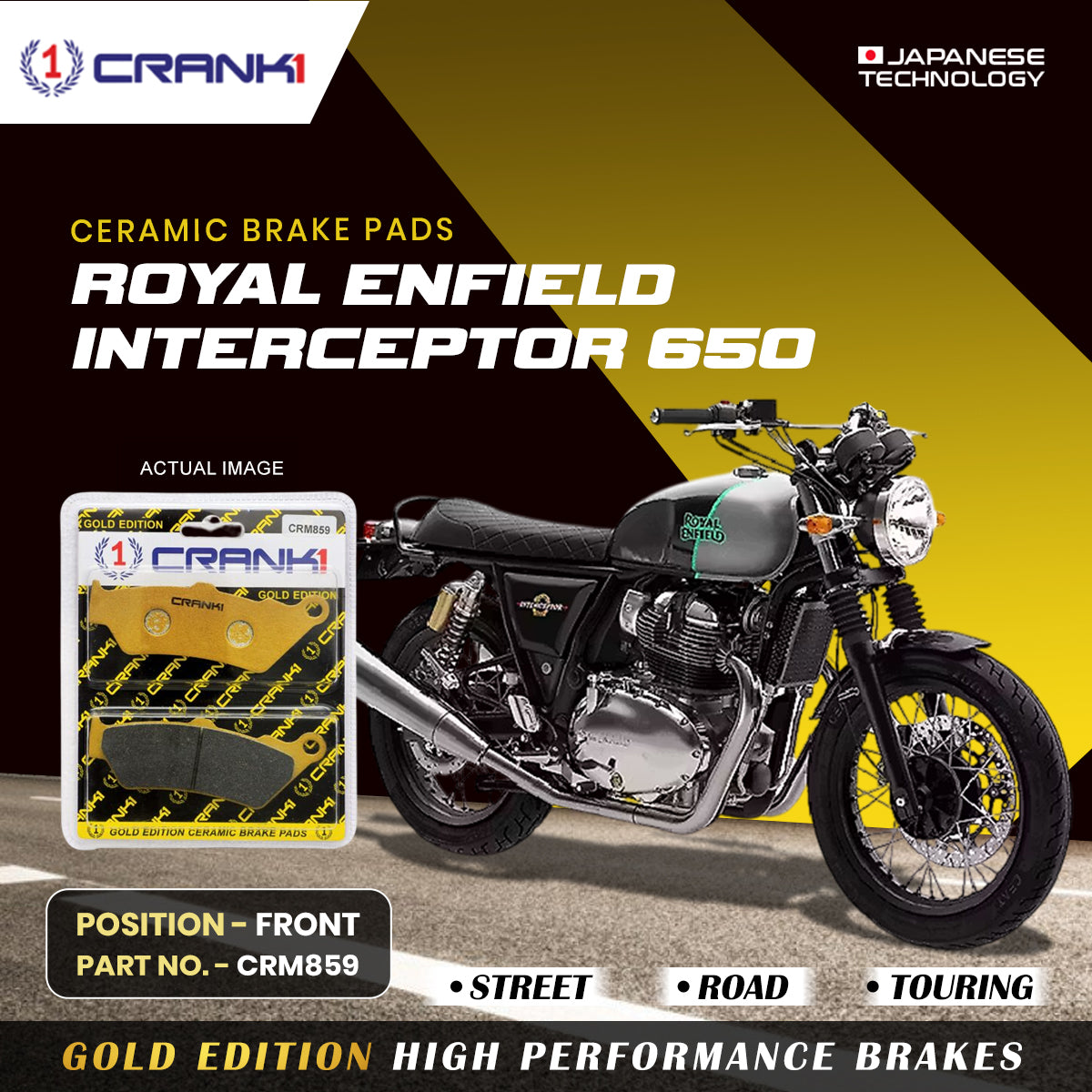 Crank1 Ceramic Brake Pads For Royal Enfield Interceptor 650 - Front - CRM859