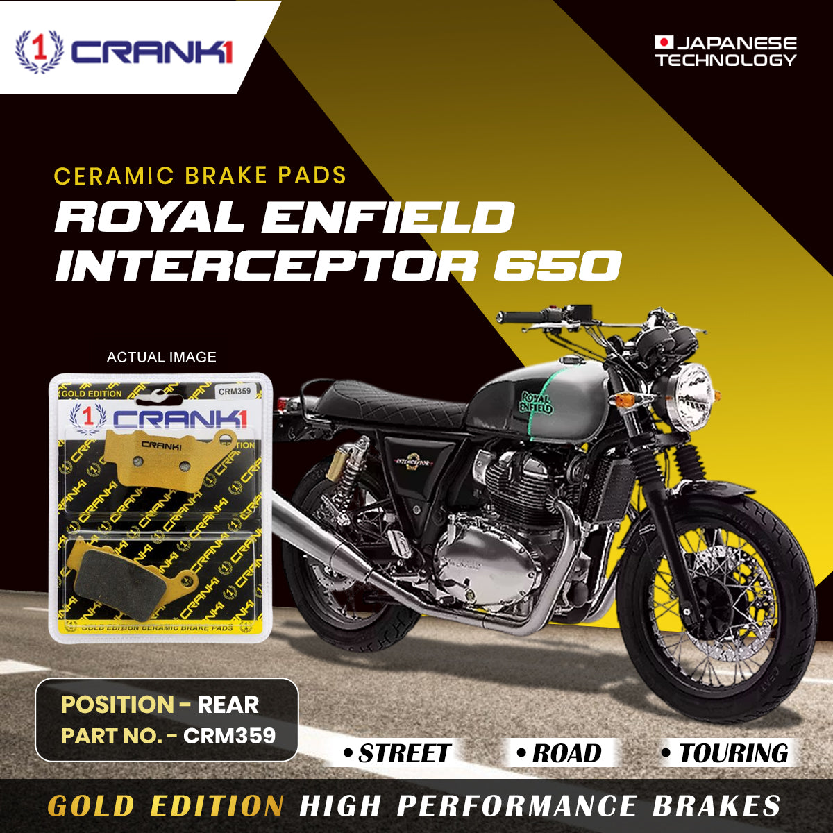 Crank1 Ceramic Brake Pads For Royal Enfield Interceptor 650 - Rear - CRM359