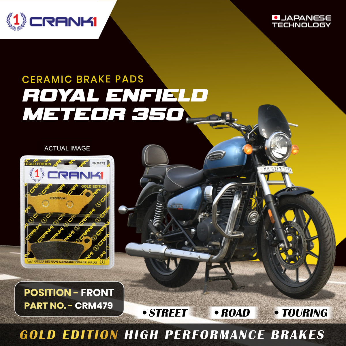 Crank1 Ceramic Brake Pads For Royal Enfield Meteor 350 - Front - CRM479