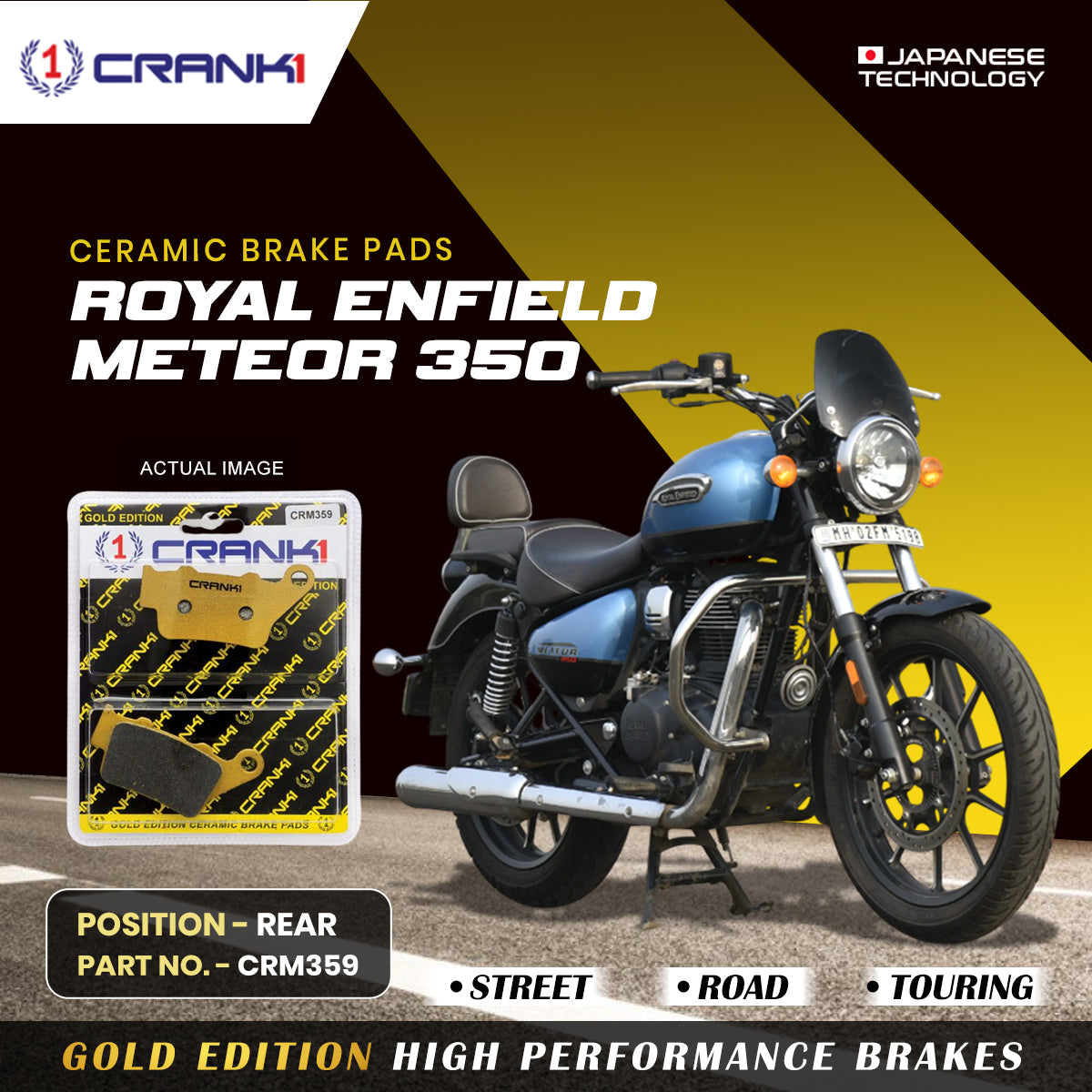 Crank1 Ceramic Brake Pads For Royal Enfield Meteor 350 - Rear - CRM359