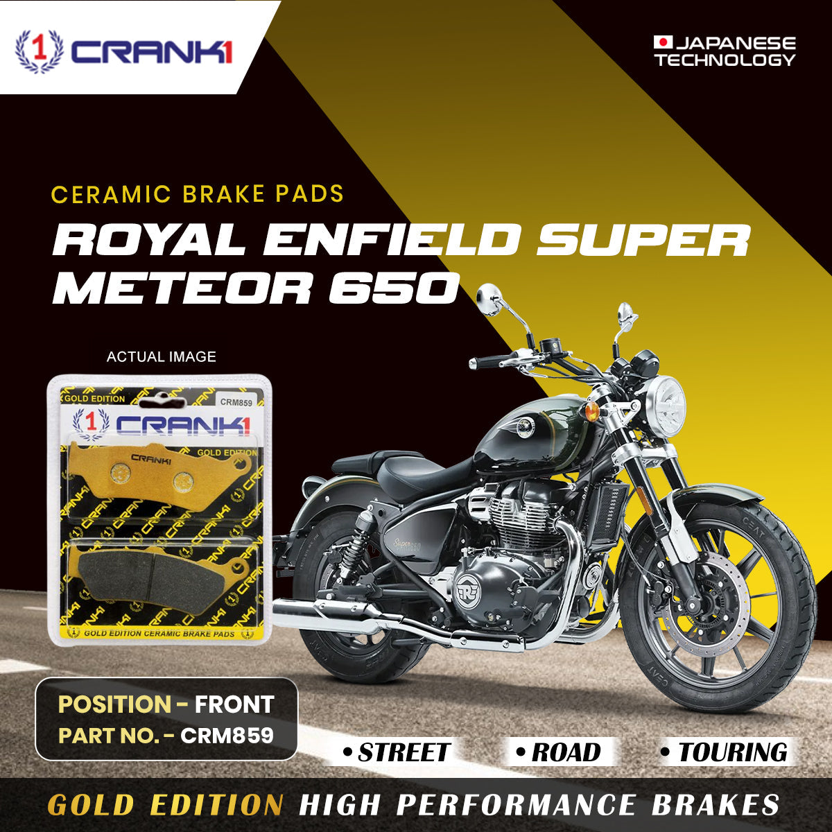 Crank1 Ceramic Brake Pads For Royal Enfield Super Meteor 650 - Front - CRM859