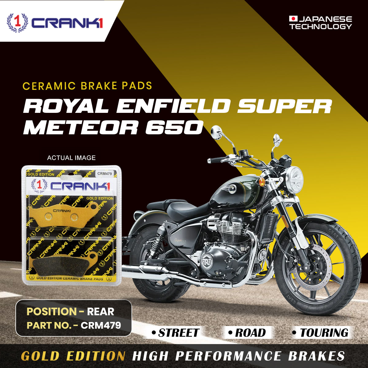Crank1 Ceramic Brake Pads For Royal Enfield Super Meteor 650 - Rear - CRM479