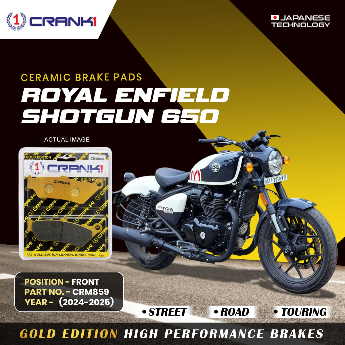 Crank1 Ceramic Brake Pads For Royal Enfield Shotgun 650 (2024-2025) - Front - CRM859