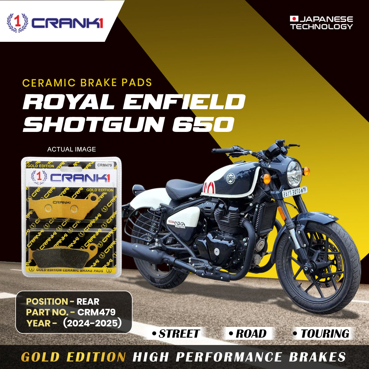 Crank1 Ceramic Brake Pads For Royal Enfield Shotgun 650 (2024-2025) - Rear - CRM479