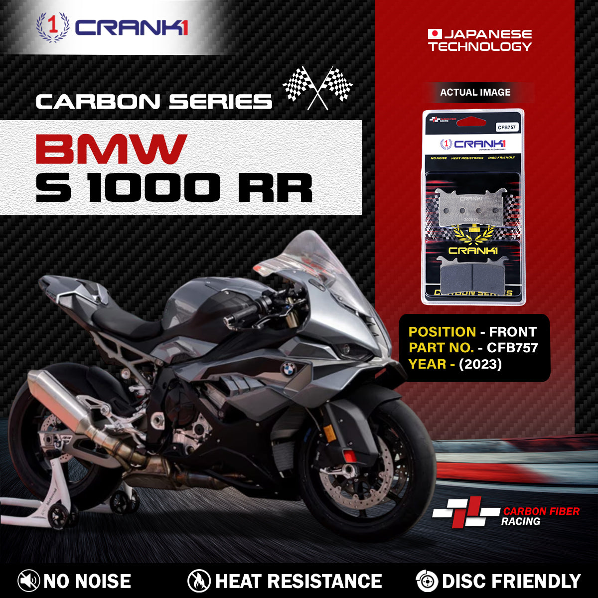 Crank1 Carbon Brake Pads For BMW S 1000 RR (2023) - Front - CFB757