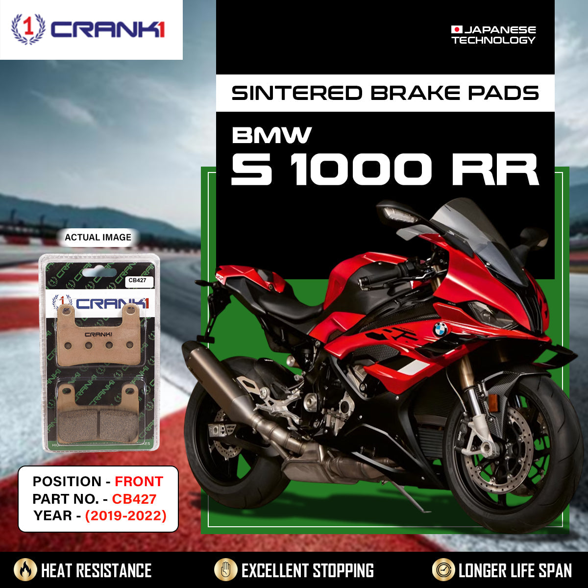 Crank1 Sintered Brake Pads For BMW S 1000 RR (2019-2022) - Front - CB427