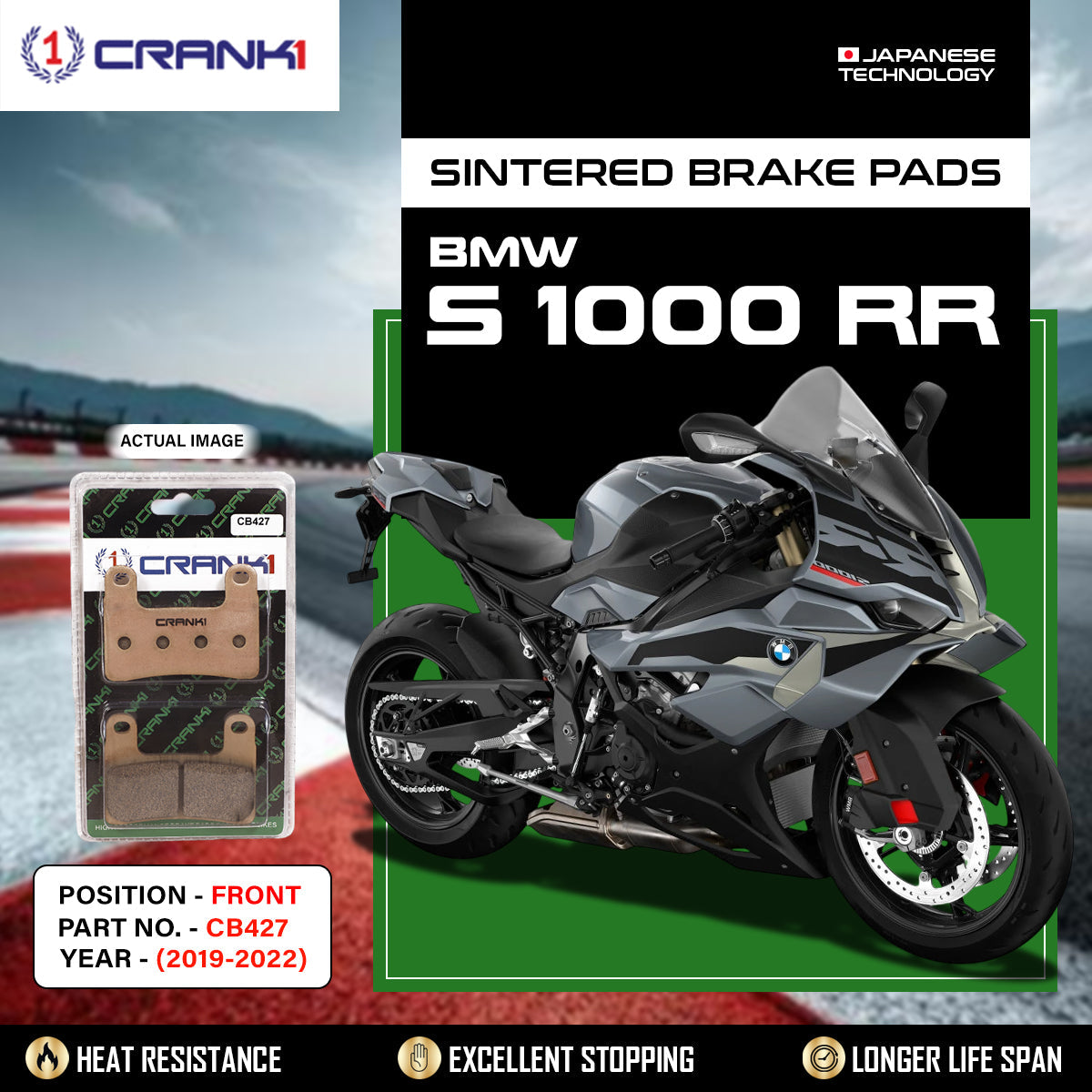 Crank1 Sintered Brake Pads For BMW S 1000 RR (2019-2022) - Front - CB427 - 2 Sets Required