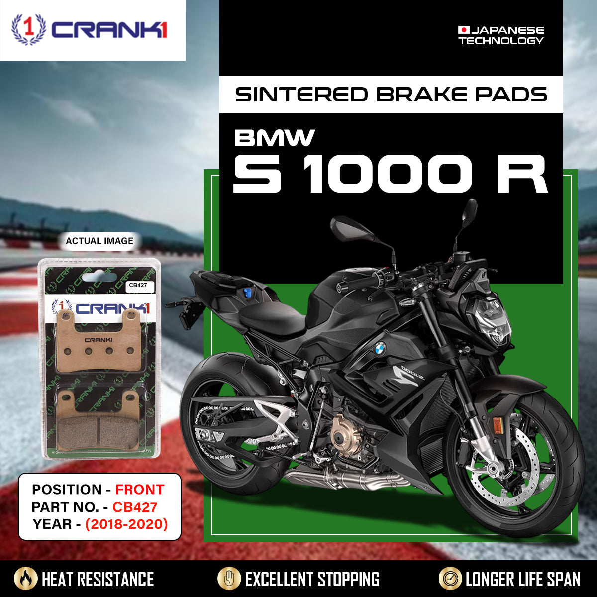 Crank1 Sintered Brake Pads For BMW S 1000 R (2018-2020) - Front - CB427