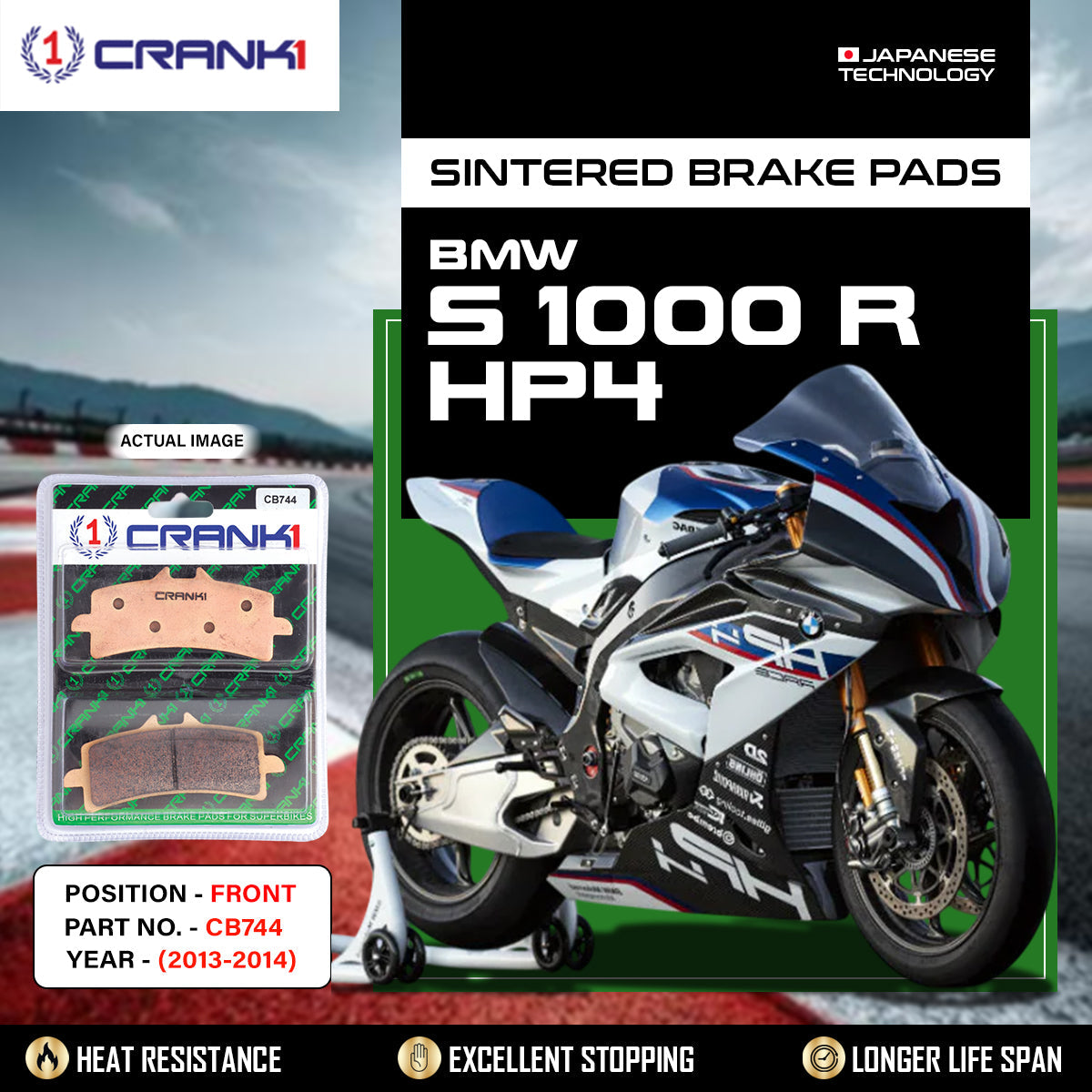 Crank1 Sintered Brake Pads For BMW S 1000 R HP4 (2013-2014) - Front - CB744 - 2 Sets