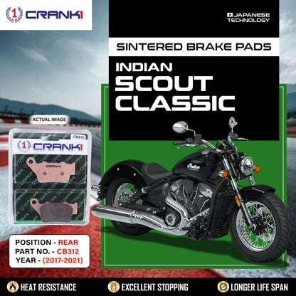 Crank1 Sintered Brake Pads For Indian Scout Classic (2017-2021) - Rear - CB312
