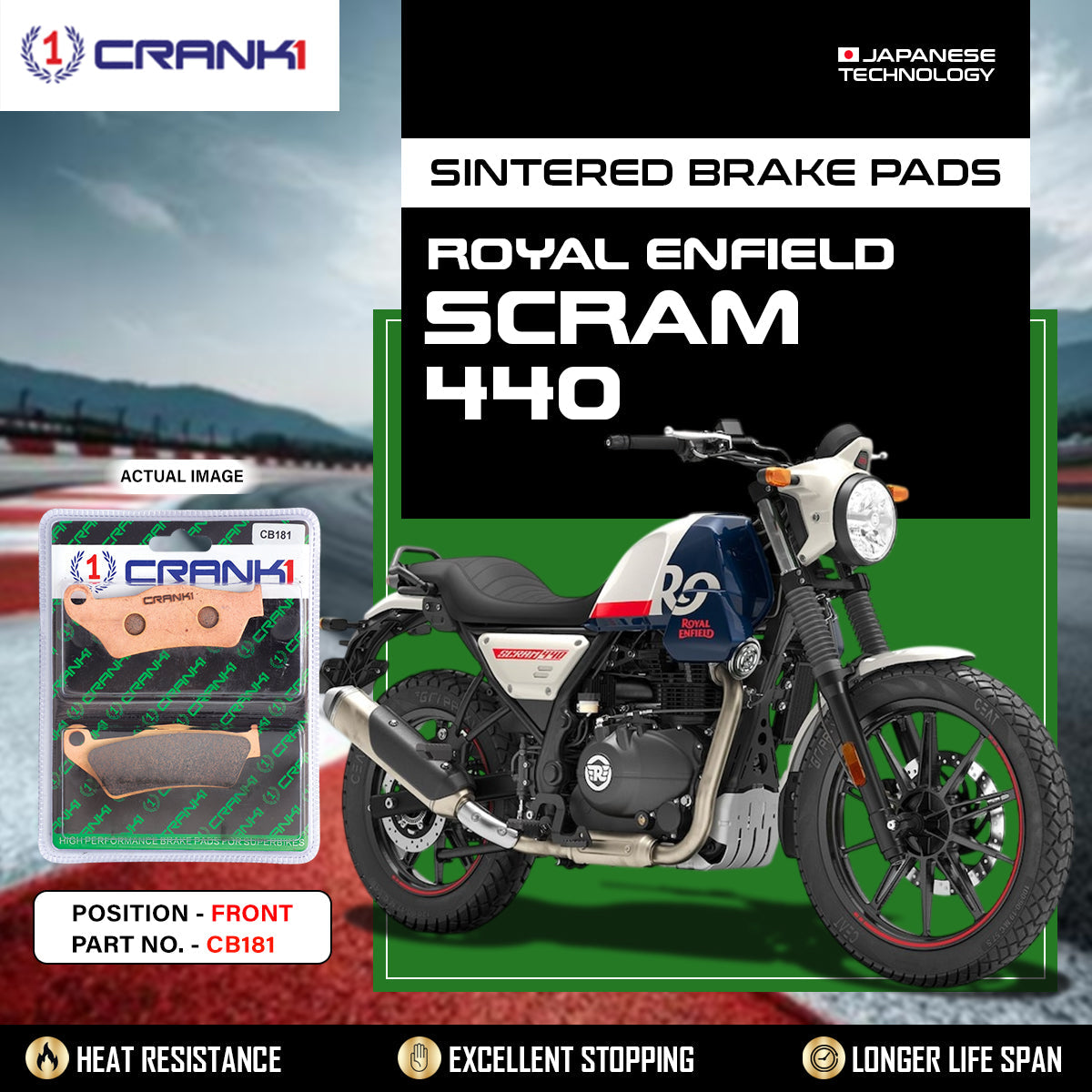 Crank1 Sintered Brake Pads For Royal Enfield Scram 440 - Front - CB181