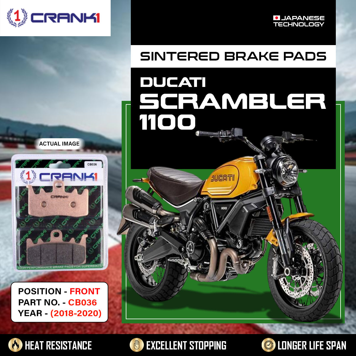 Crank1 Sintered Brake Pads For Ducati Scrambler 1100 (2018-2020) - Front - CB036 - 2 Sets