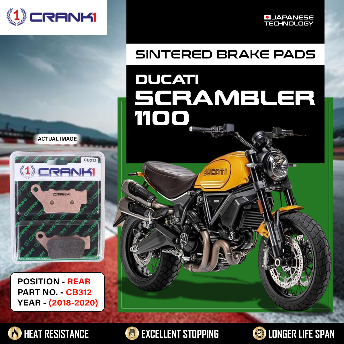 Crank1 Sintered Brake Pads For Ducati Scrambler 1100 (2018-2020) - Rear - CB312