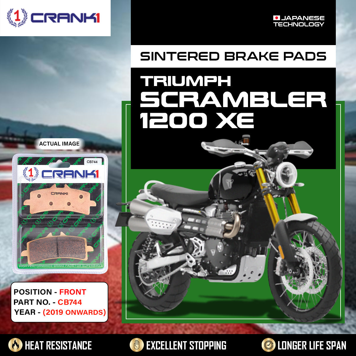 Crank1 Sintered Brake Pads For Triumph Scrambler 1200 XE (2019 Onwards) - Front - CB744 - 2 Sets
