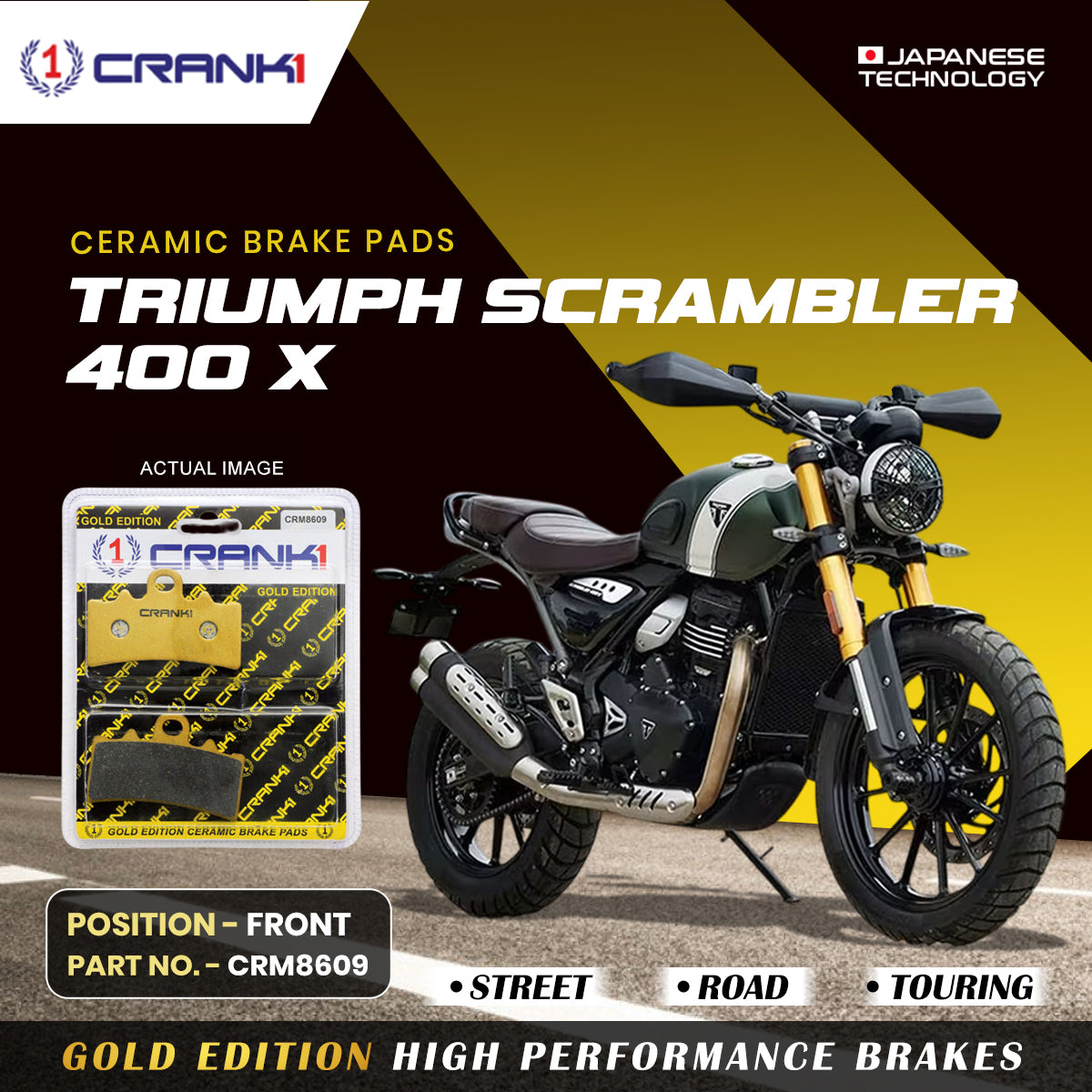 Crank1 Ceramic Brake Pads For Triumph Scrambler 400 X - Front - CRM8609