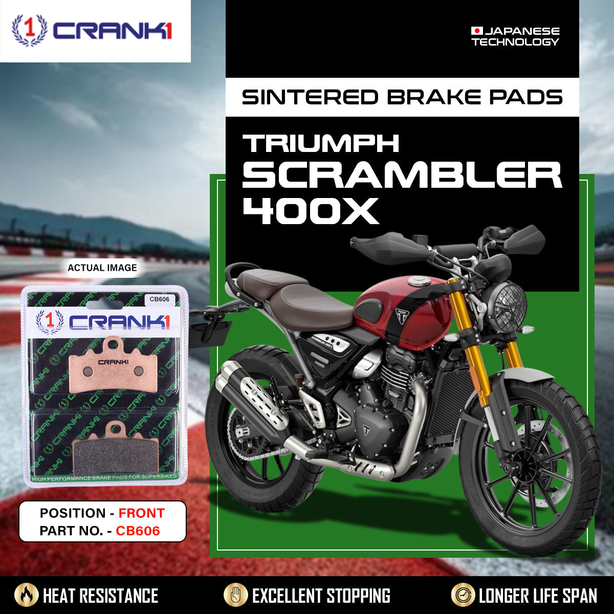 Crank1 Sintered  Brake Pads For Triumph Scrambler 400X - Front - CB606