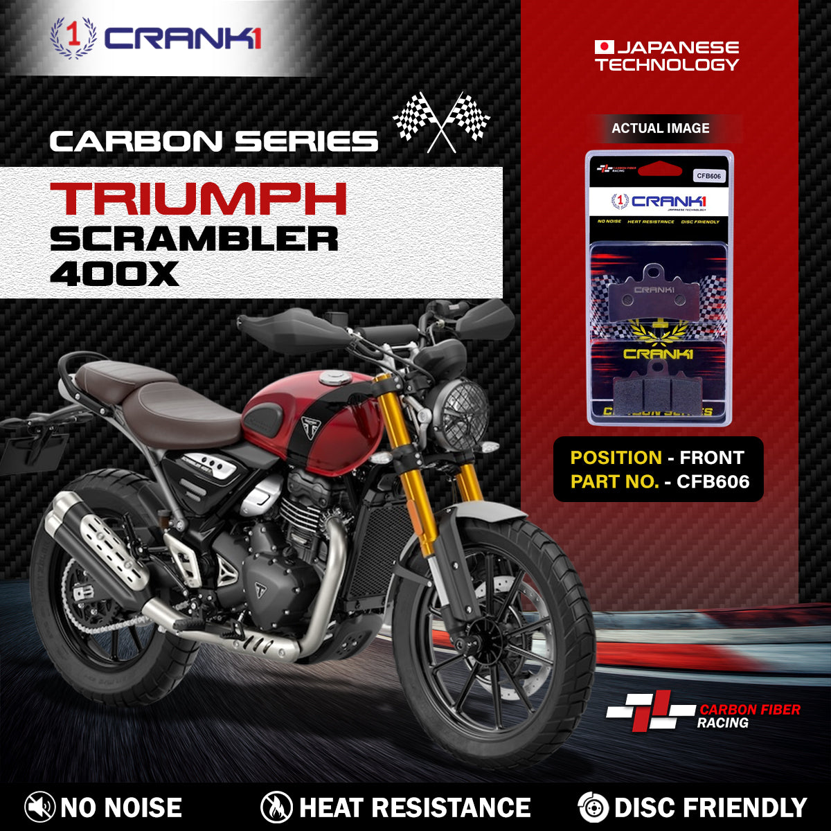 Crank1 Carbon Brake Pads For Triumph Scrambler 400X - Front - CFB606