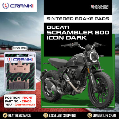 Crank1 Sintered Brake Pads For Ducati Scrambler 800 / Icon / Dark (2019 Onwards) - Front - CB036 - 2 Sets