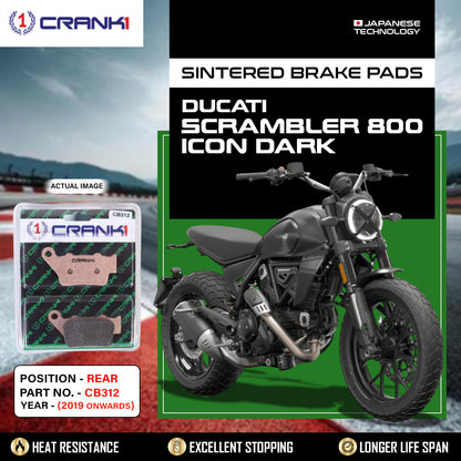 Crank1 Sintered Brake Pads For Ducati Scrambler 800 / Icon / Dark (2019 Onwards) - Rear - CB312