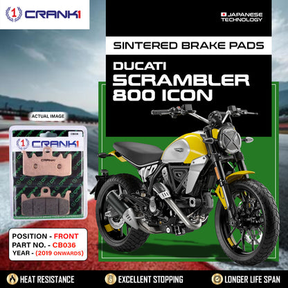 Crank1 Sintered Brake Pads For Ducati Scrambler 800 Icon (2023 Onwards) - Front - CB036 - 2 Sets