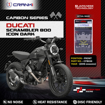 Crank1 Carbon Brake Pads For Ducati Scrambler 800 Icon Dark (2019 Onwards) - Front - CFB036 - 2 Sets