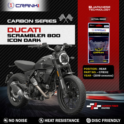 Crank1 Carbon Brake Pads For Ducati Scrambler 800 Icon Dark (2019 Onwards) - Rear - CFB312