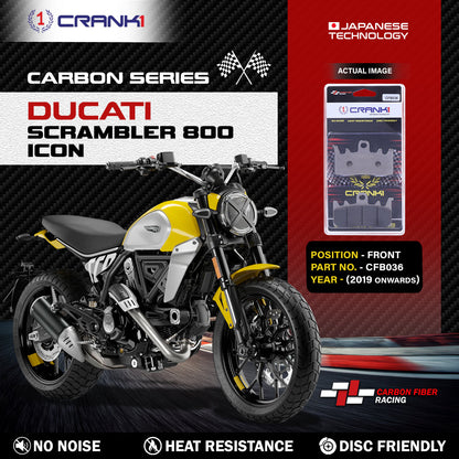 Crank1 Carbon Brake Pads For Ducati Scrambler 800 Icon (2019 Onwards) - Front - CFB036 - 2 Sets