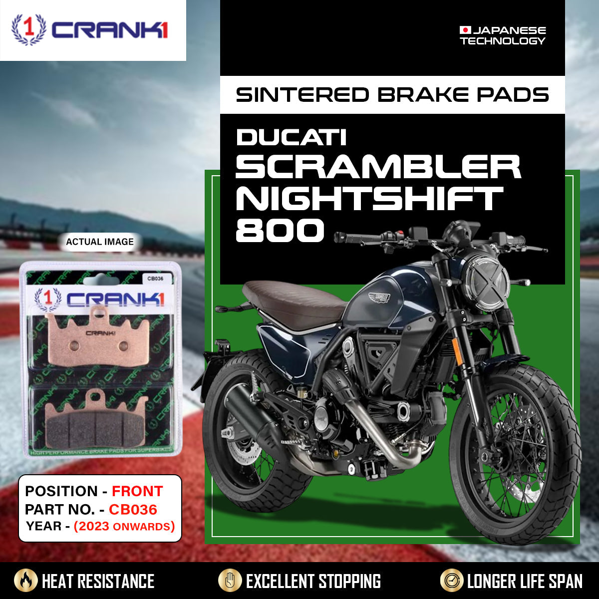 Crank1 Sintered Brake Pads For Ducati Scrambler Nightshift 800 (2023 Onwards) - Front - CB036 - 2 Sets