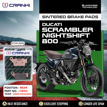 Crank1 Sintered Brake Pads For Ducati Scrambler Nightshift 800 (2023 Onwards) - Rear - CB312