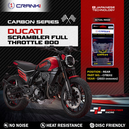 Crank1 Carbon Brake Pads For Ducati Scrambler Full Throttle 800 (2023 Onwards) - Rear - CFB312