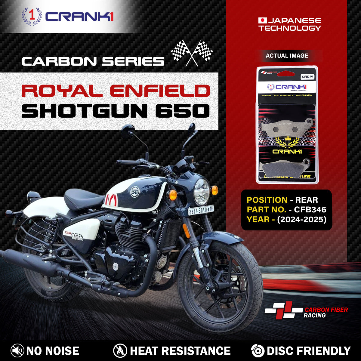Crank1 Carbon Brake Pads For Royal Enfield Shotgun 650 (2024-2025) - Rear - CFB346