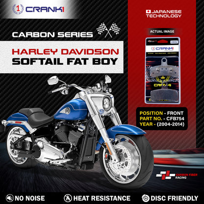 Crank1 Carbon Brake Pads For Harley Davidson Softail Fat Boy (2004-2014) - Front - CFB754 - 2 Sets