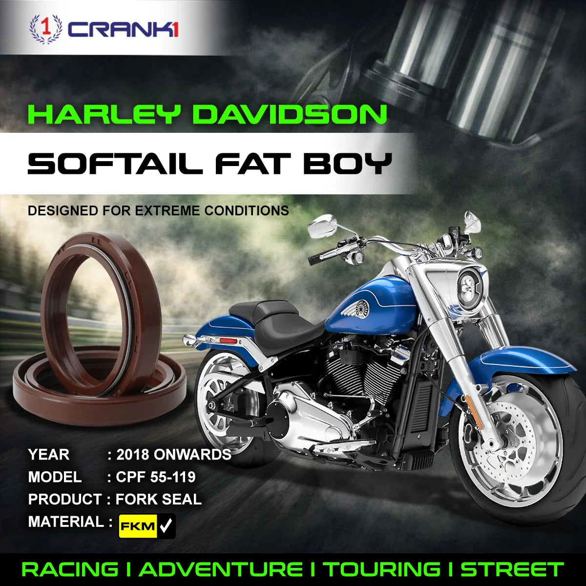 Crank1 Fork Oil Seals Pair For Harley Davidson Softail Fat Boy (2018 Onwards) - CPF55-119