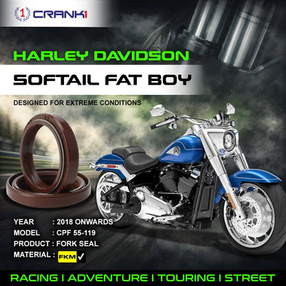 Crank1 Fork Oil Seals Pair For Harley Davidson Softail Fat Boy (2018 Onwards) - CPF55-119