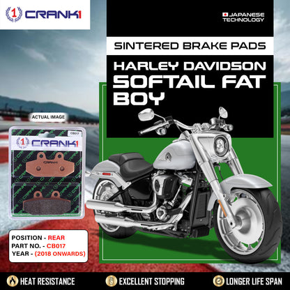 Crank1 Sintered Brake Pads For Harley Davidson Softail Fat Boy (2018 Onwards) - Rear - CB017