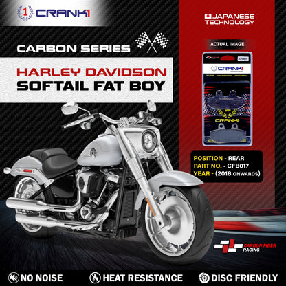 Crank1 Carbon Brake Pads For Harley Davidson Softail Fat Boy (2018 Onwards) - Rear - CFB017