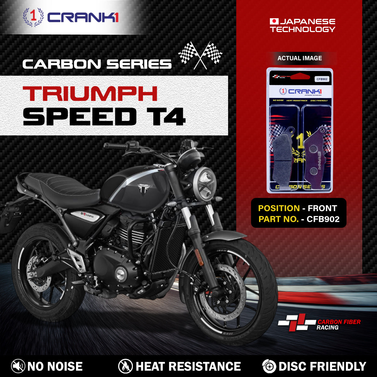Crank1 Carbon Brake Pads For Triumph Speed T4 - Front - CFB902