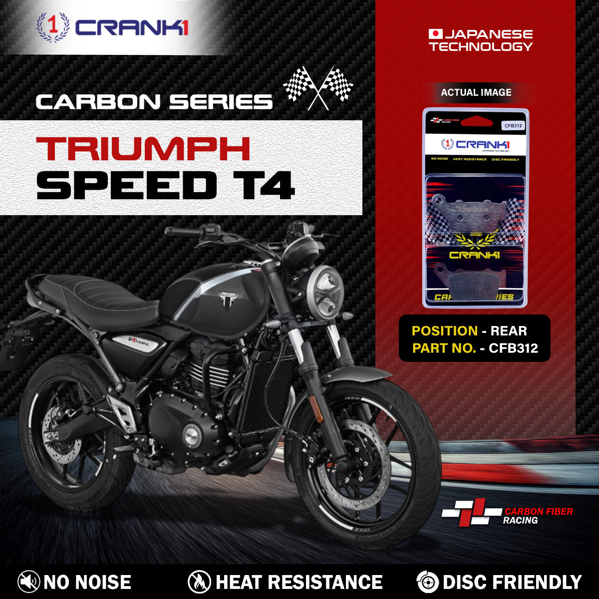 Crank1 Carbon Brake Pads For Triumph Speed T4 - Rear - CFB312