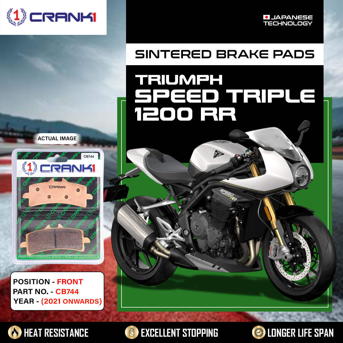 Crank1 Sintered Brake Pads For Triumph Speed Triple 1200 RR (2021 Onwards) - Front - CB744 - 2 Sets