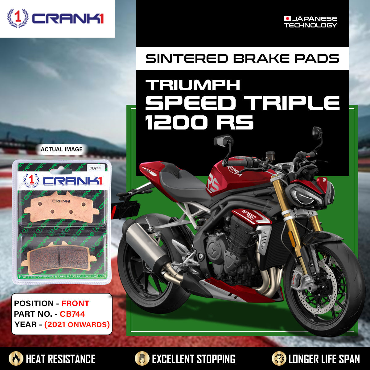 Crank1 Sintered Brake Pads For Triumph Speed Triple 1200 RS (2021 Onwards) - Front - CB744 - 2 Sets