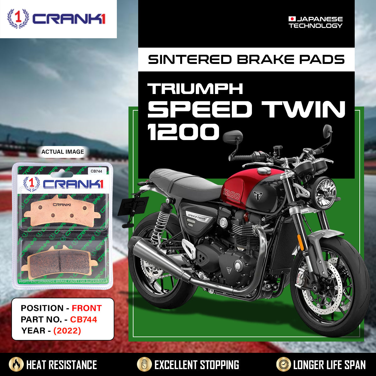 Crank1 Sintered Brake Pads For Triumph Speed Twin 1200 (2022) - Front - CB744 - 2 Sets