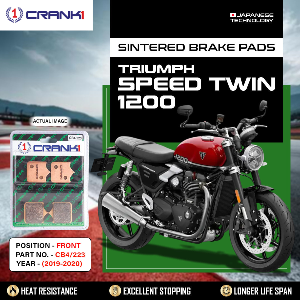 Crank1 Sintered Brake Pads For Triumph Speed Twin 1200 (2019-2020) - Front - CB4/223 - 2 Sets